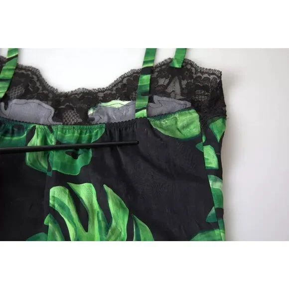 Dolce & Gabbana Black Philodendron Print Silk Camisole Lingerie